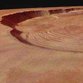 Vue sur la caldeira d'Olympus Mons.